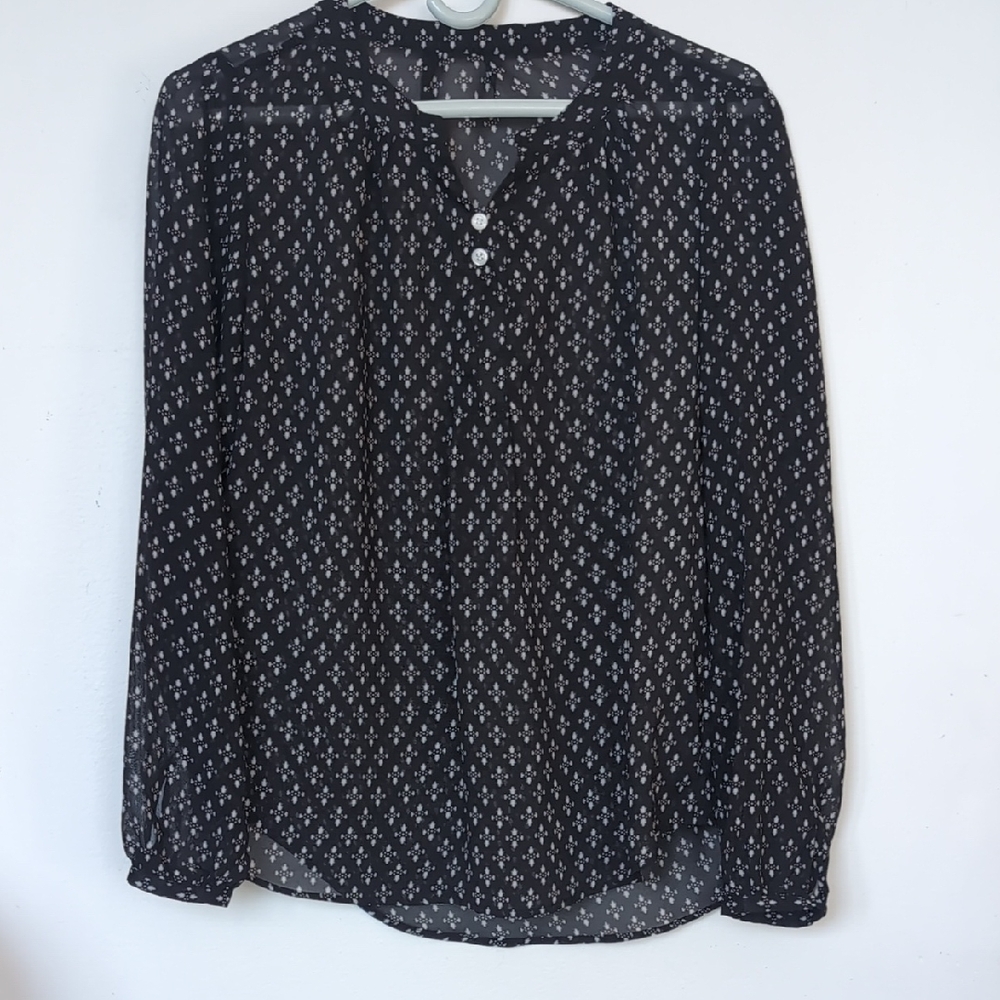 Black Patterned Long-Sleeve Women's Blouse